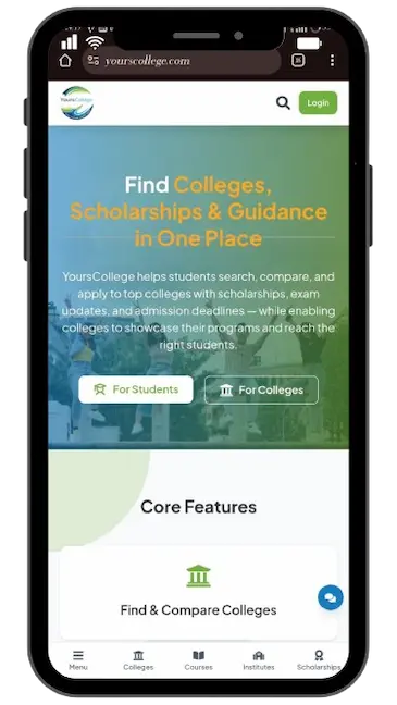 YoursCollege app preview on a phone